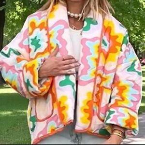 Abstract Colorful Patterned Quilted Women's Jacket. Size Large